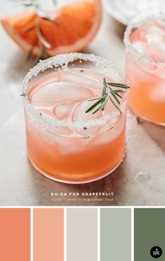 an orange and grey color scheme for a cocktail with rosemary garnish on the rim