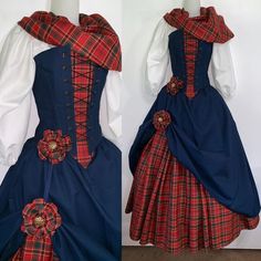 Women 16th Century Renaissance Scottish Highland Ball Gown Outlander Claire Fraser Costume Fashion Scottish Women Fashion, Claire Fraser Costume, Scottish Women, Scottish Clothing, Tartan Clothing, Low Rise Skirt, Outlander Claire, Boned Bodice, Costume Fashion