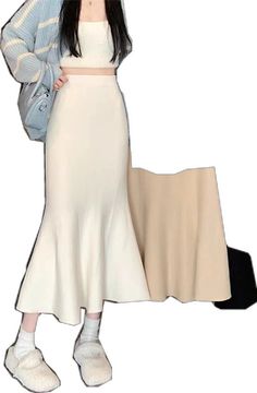 White Fitted Maxi Skirt For Fall, High Waist Stretch Beige Skirt, High Waist Beige Stretch Skirt, Beige Fitted High Waist Maxi Skirt, Beige High Waist Fitted Maxi Skirt, Fitted High Waist Beige Maxi Skirt, Casual Full-length Beige Skirt, Skirt Elegant, Trumpet Skirt