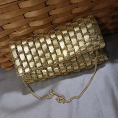 This Is A Very Classy Evening Bag In Good, Used Condition!! Made In Italy, This Is A 1960s Walborg!! This Belonged To My Great Grandmother, And I've Had It For At Least 25+ Years But Never Used It! It's Been Properly Cared For And Stored Throughout The Last Several Decades!! ! There Is Only One Flaw, And That's A Stain On The Inside, As Shown!! The Exterior Is In Perfect Condition!!! Please Look At All Photos As They Are A Part Of The Description And Show Measurements!! Price Is Firm Unless Bund Vintage Gold Shoulder Bag For Party, Retro Gold Rectangular Shoulder Bag, Vintage Gold Pouch Shoulder Bag, Retro Gold Bags With Gold-tone Hardware, Retro Gold Shoulder Bag, Gold Retro Bags With Gold-tone Hardware, Retro Gold Shoulder Bag For Evening, Gold Retro Shoulder Bag For Evening, Gold Clutch Evening Bag For Shopping