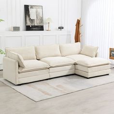 This JUSTLET sectional sofa set with ottoman can be interchanged between left and right sides, adapting to the layout needs of different rooms. Whether it is for the living room or your personal office, you can adjust the placement of the sofa according to your preferences, creating the most comfortable and rational space. It is made of breathable fabric to effectively prevent damage caused by sweat, dust, and other factors, keeping the sofa clean and tidy. The high resilience cotton filling pro Kova Sectional, Cream Couch Living Room, Oversized Sectional Sofa, Apartment 2023, Sectional Sofa Beige, Beige Sectional, Small Living Room Furniture, Small Sectional Sofa, Large Sectional Sofa