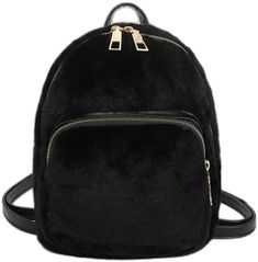 Trendy Black Backpack For Back To School, Black Back To School Backpack, Trendy Black Backpack With Adjustable Strap, Trendy Black Backpack With Zipper Closure, Black Backpacks, Black Solid Color, Bags Cute, Plush Backpack, Pink Solid