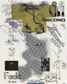 an advertisement with various images and words on the front cover, as well as text that reads