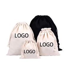 three bags with the word logo printed on them