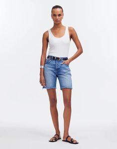 Long Denim Shorts in Pedersen Wash Medium Wash Relaxed Fit Cutoff Bermuda Shorts, Denim Cutoff Bermuda Shorts, Spring Denim Jean Shorts Mid-thigh Length, Mid-rise Bermuda Shorts With Frayed Hem And Relaxed Fit, Medium Wash Mid-thigh Jean Shorts For Spring, Medium Wash Mid-thigh Length Jean Shorts For Spring, Straight Leg Summer Shorts With Frayed Hem, Summer Bermuda Shorts With Frayed Hem In Medium Wash, Straight Leg Shorts With Frayed Hem For Summer