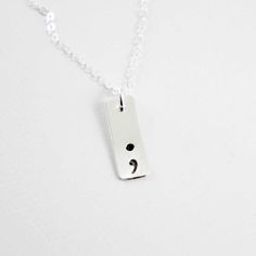 Tiny Semicolon - Sterling Silver Necklace - Completely Hammered Small Business Gift Ideas, Mens Sterling Silver Necklace, Jewelry Catalog, Badass Style, Business Gift, Swarovski Crystal Beads, Sterling Silver Charm, Opal Rings, Sterling Silver Chain