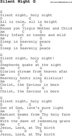 the silent night guitar chords are shown in black and white