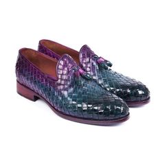 Paul Parkman Handmade Shoes Mens Multi Woven Calfskin Tassel Loafers (PM5808)-AmbrogioShoes Grey Loafers, Loafers Outfit, Bespoke Shoes, Brown Oxfords, Best Shoes For Men, Beautiful Belts, Purple Turquoise, Tassel Loafers, Shoe Size Conversion