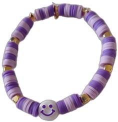 Purple Smiley Face, Smiley Face Bracelet, Bracelet Clay, Bracelets Purple, Clay Beaded Bracelet, Kids Bracelets, Cute Packaging, Colorful Bracelets, Smiley Face