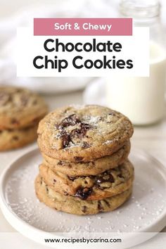 soft and chewy chocolate chip cookies on a plate