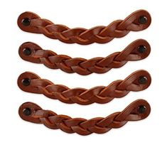 three pieces of brown leather braiding on a white background