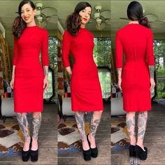 Amazing Perfect Condition Fully Lined Red Wool Wiggle Dress. I Bought This Online And It Doesn’t Fit. I Am Too Short Waisted For It. My Loss Your Gain. It’s Gorgeous. Feel Free To Ask Questions. The Measurements Are Bust 32 Waist 24 Hip 34 Center Front Length 38. Very Fitted Best For An Xs Or A 0. Purchased From Thriftshark Of Instagram. She Is Known For Her High Quality And Very Unique Pieces. Fitted Retro Red Mini Dress, Red Fitted Retro Mini Dress, Red Fitted Knee-length Midi Dress, Retro Red Fitted Mini Dress, Red Fitted Midi Bodycon Dress, Red Knee-length Bodycon Dress, Red Retro Knee-length Mini Dress, Red Vintage Knee-length Mini Dress, Retro Red Knee-length Midi Dress