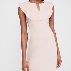 Classy Dress Feminine Midi Length Bodycon Dress With Ruffles, Chic Pink Bodycon Dress, Feminine Ruffled Midi Bodycon Dress, Elegant Pink Ruffled Bodycon Dress, Blush Fitted Mini Dress Elegant Style, Elegant Pink Mini Dress For Work, Fitted Elegant Blush Mini Dress, Blush V-neck Dress For Date Night, Elegant Fitted Blush Mini Dress