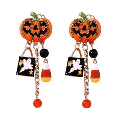 halloween earrings with pumpkins and jack - o'- lanternes on the front