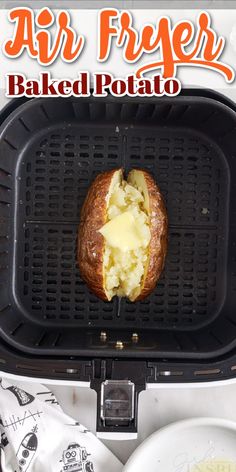 an air fryer with baked potato on it