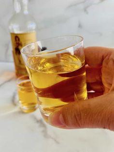 a hand holding a glass filled with liquid