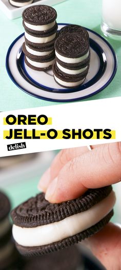 oreo jelly - o - shot cookies are stacked on top of each other