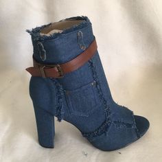 I Have A Nice Brand New Pair Of Denim Boots Shoes Very Beautiful For All Type Of Occasions Size 8 And 10 Size Dark Wash Denim Boots With Round Toe, Casual Denim High Heel Boots, Casual High Heel Denim Boots, Blue Denim Boots With Round Toe, Casual Blue Denim Boots, Casual Denim Ankle-high Boots, Casual Ankle-high Denim Boots, Hot Sandals, Denim Heels