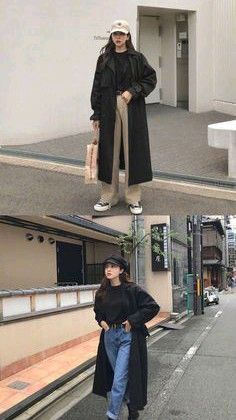 Korean Fashion 2023 Winter, Black Trench Coat Outfit Korean, Korean Leather Outfit, Japan Ootd Winter Cute Outfits, Japan Street Style Winter, Japan Women Outfit, South Korean Fashion Street Styles, Trench Coat Korean Outfit, Seoul Winter Fashion