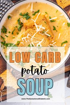 low carb potato soup in a white bowl with parmesan cheese on top