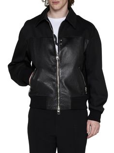 100% Lambskin Luxury Leather Outerwear With Pockets, Luxury Leather Biker Jacket With Pockets, Leather Outerwear With Zipper For Work, Leather Outerwear With Zipper Closure For Work, Luxury Leather Biker Jacket For Fall, Modern Leather Outerwear For Streetwear, Luxury Leather Jacket With Zipper For Streetwear, Luxury Leather Outerwear With Zipper Closure, Luxury Leather Outerwear For Fall