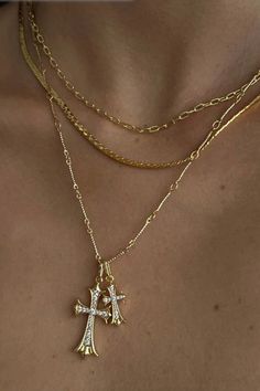 Gold Plated *Waterproof *Tarnish Free *Hypoallergenic Material: 18K Gold Plated Stainless Steel,Rhinestone Color: Gold Style: Cross Pendant Necklace Clasps: Lobster Clasps Necklace Length: 16-18.1 Cross Necklace With Diamond, Cute Cross Necklace Gold, Double Cross Me Necklace, Necklace Stack Gold, Noah Necklace, Cross Necklace Aesthetic, Chunky Cross Necklace, Gold Necklace Cross, Big Cross Necklace