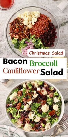 christmas salad with bacon, broccoli and cauliflower