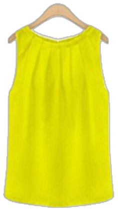 Trendy Sleeveless Solid Color Blouse, Chic Sleeveless Solid Color Top, Solid Color Stretch Tank Blouse, Chic Solid Color Chiffon Blouse, Trendy Flowy Sleeveless Blouse, Sleeveless Chiffon Blouse For Party, Elegant Sleeveless Solid Color Blouse, Chic Solid Color Chiffon Top, Yellow Chiffon Summer Top