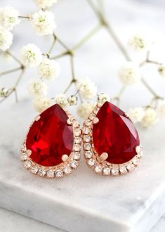 RUBY RED EARRINGS Ruby Red Bridal Crystal Earrings Teardrop | Etsy#rubyearrings #redeasrrings #rubywedding #redstudearrings Climbing Earrings, Red Earrings Stud, Bridesmaids Earrings, Red Studs, Gray Earrings, Crystal Bridal Earrings, Earrings Teardrop, Ruby Crystal, Earrings Red