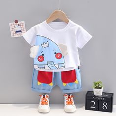 Summer 2 Pcs Clothing Set Cute Elephant Design T-Shirt + Shorts – Pink & Blue Baby Shop