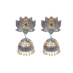 Women Imitation Earrings, Brass Earrings, Antique Earrings, Boho Earrings, Two Tone Earrings, Jhumka Earrings, Dangle Earrings Item Details : Item : Earrings Weight: 28.10 Gm Approx Earrings Length: 54 MM Approx Stone Size: 3 MM Approx, 6 x 4 MM Product Code : HE-3081 ✤✤Made to Order✤✤ ✤✤ Handmade Item ✤✤ Buy these beautiful earrings and give best choice to your loved once. ❱❱ G EM S T O N E D E T A I L ❰❰ **Gemstone structure may vary from the image as two gemstones do not have the same structu Silver Dual-tone Drop Earrings, Ornate Dual-tone Earrings As Gift, Ornate Dual-tone Earrings For Gift, Ornate Dual-tone Earrings Gift, Festival Dual-tone Dangle Earrings, Dual-tone Drop Earrings Temple Jewelry, Traditional Oxidized Earrings For Anniversary, Traditional Oxidized Finish Earrings For Anniversary, Dual-tone Green Earrings As Gift