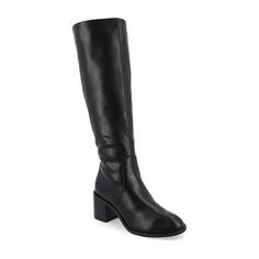 You'll love having this pair of Journee Collection women's Romilly dress boots in your collection for a stylish finish to cold-weather outfits. Made from luxe vegan suede with a zip closure, this pair of high boots has a classic, sleek design with a 2.5-inch stacked heel and a memory foam cushioned insole for greater comfort. Wear them with dresses or skinny jeans and a sweater. Features: ComfortClosure Type: Side ZipperFootwear Technology: Memory Foam InsoleShaft Circumference: 14 InchesBoot Shaft Height: 15 InchesShoe Heel Height: 2 1/2 InchesUpper/Outer Base Material: 100% PolyuretheneShoe Lining Material: FabricSole Material Content: 100% PolyurethaneCalf Width: RegularToe Type: Plain Toe, Closed ToeHeel Style: Stacked HeelCountry of Origin: Imported Dress Boots Black, Boots Dress, Weather Outfits, Dress Boots, Cold Weather Outfits, Comfort Wear, Journee Collection, Dress And Heels, Stacked Heel