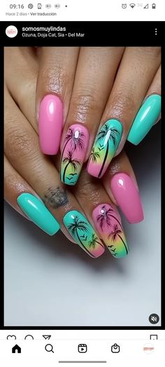 Carribean Cruise Nails, Thailand Nail Art, Caribbean Inspired Nails, Bahama Nails Beach, Hawaiian Pedicure, Luau Nails Designs, Carribean Cruise Nail Ideas, Costa Rica Nails Designs, Bali Nails Design