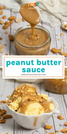 peanut butter sauce in a bowl with spoon