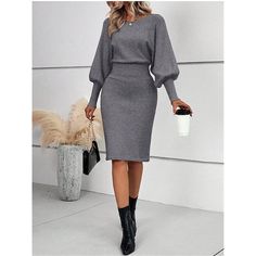 Season:Winter,Fall; Fabric:Core Spun Yarn; Sleeve Length:Long Sleeve; Look After Me:Machine wash; Gender:Women's; Style:Casual,Soft; Elasticity:Micro-elastic; Occasion:Weekend,Outdoor,Daily; Sweaters Type:Sweater Dress; Top Length:Long Tops; Fit Type:Loose Fit; Pattern:Pure Color; Design:Knitted; Neckline:Crew Neck; Front page:FF; Listing Date:10/06/2024; Production mode:External procurement; Knit Style:Ribbed Intellectual Style, European Dress, Wearing Style, Cardigan Sweater Dress, Elegant Skirt, Sweater Dress Women, American People, Gray Skirt, Knit Skirt