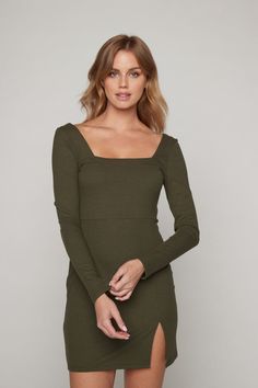 Emilia Mini Rib Dress - Olive – Sunday Ritual Round Dress, Chill Mood, Rib Dress, Ribbed Mini Dress, Ribbed Dresses, Outerwear Women, Model Measurements, Socks Women, Sale Items