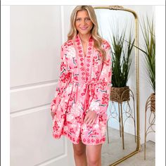 This Girly Dress Is Sure To Have 'Em Starstruck! Make A Statement In This Beautiful Pink Floral Print, With Its V-Neck, Bubble Sleeves, And Belted Elastic Waistline That'll Have You Feeling Confident. Perfect For A Night Out Or An Outdoor Party, You'll Be The One Who Blooms. Style With Wedges Or Heels. True To Size Olivia Is Wearing Small Measures 35" From Shoulder To Hem Not Lined Fabric Has No Stretch Polyester Simply Fantastic Dress Perfect For Summer With Sandals Great For Transition Into Fa Red V-neck Sleepwear For Spring, Long Sleeve Printed Loungewear Dress, Red Floral Print Sleepwear For Spring, Cute Floral Print Sleepwear For Spring, Pink Long Sleeve Cotton Mini Dress, Pink Cotton Long Sleeve Mini Dress, Pink Cotton Dress For Loungewear, Spring Mini Length Loungewear Sleepwear, Cute Holiday Dresses For Spring