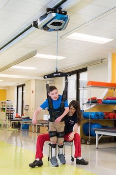 ZeroG's dynamic body-weight support helps Sean walk the length of the gym. Physio Clinic, Gym For Kids, Biogas Digester, Kids Gym, School Interior, Medical School Essentials