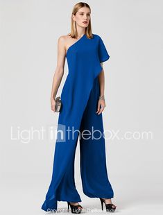 Jumpsuit One Shoulder Floor Length Chiffon Formal Evening Dress with Draping Pleats by TS Couture® 2018 - $103.99 Elegant Formal Floor-length Strapless Jumpsuit, Chic Evening Strapless Floor-length Jumpsuit, One-shoulder Summer Cocktail Jumpsuit, White One-shoulder Jumpsuit For Evening, Elegant Blue One-shoulder Jumpsuit, Cheap Formal Dresses, Evening Dresses Online, Cheap Evening Dresses, Tea Length