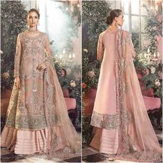 Introducing our Women's Premium Quality Pakistani Indian wedding bridal party dresses, perfect for mehndi, nikkah, engagement, reception, barat, walima, sangeet, mayu and everyday wear, available in all sizes, order now! a timeless piece crafted for those who appreciate classic style and superior craftsmanship. Inspired by the iconic design, these dress made in different style, lehenga, maxi, gown, sharara, saree, salwar kameez making it an essential addition to any wardrobe. Color:  Peach Mater Walima Outfit, Maria B Bridal, Embroidered Organza Dress, Bridal Party Dress, Indian Wedding Dresses, Embroidery Clothes, Nikkah Dress, Gown Suit, Eid Party