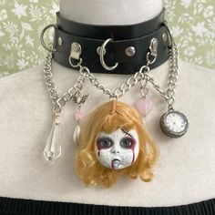 OOAK Vintage REPURPOSED Madame Alexander Creepy Doll Gothic Punk Halloween Choker Necklace Punk Jewelry For Halloween Costume Party, Edgy Handmade Necklaces For Alternative Fashion, Handmade Edgy Necklaces For Alternative Fashion, Handmade Choker Necklace For Alternative Fashion, Emo Halloween Party Necklaces, Halloween Punk Style Choker For Cosplay, Punk Handmade Necklaces For Alternative Fashion, Punk Handmade Necklace For Alternative Fashion, Handmade Punk Necklaces For Alternative Fashion