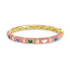 Pink and colorful hearts Kids Bangle Bracelet - SHOPKURY.COM Kids Bangles, 18k Gold Bangle, Colorful Hearts, Kids Bracelets, Kids Collection, Enamel Bracelet, Enamels, Heart For Kids, Gold Bangle Bracelet