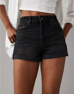 AE Stretch Denim Mom Short Denim Mom Shorts, Athletic Fit Jeans, Mom Denim, Black Jean Shorts, Black Jean, Jean Trends, American Eagle Shorts, Curvy Jeans, Mom Shorts