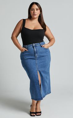 Trendy Denim Blue Midi Skirt, Trendy Stretch Blue Denim Skirt, Trendy Relaxed Denim Blue Skirt, Trendy Stretch Denim Skirt, Trendy Stretch Denim Blue Skirt, Trendy Stretch Denim Blue Denim Skirt, Trendy Stretch Denim Skirt In Denim Blue, Trendy Dark Wash Relaxed Skirt, Trendy Relaxed Fit Denim Skirt