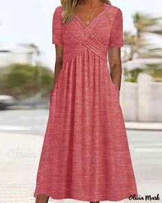 Color: red, Size: M(8) Cotton Long Dress, Special Dresses, Midi Short Sleeve Dress, Long Summer Dresses, Maxi Dress With Sleeves, Look Casual, Types Of Skirts, Flowing Maxi Dress, Glamorous Evening Gowns