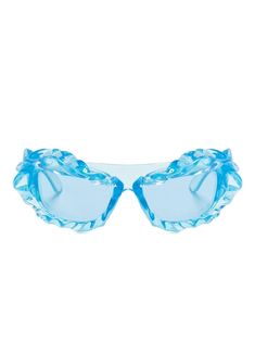 ocean blue acetate twist detailing square frame blue tinted lenses UV-protective lenses logo-print edge These glasses come with a protective case. Fem Outfits, Imvu Outfits Ideas Cute, Lens Logo, نظارات شمسية, Frame Blue, High Fashion Outfits, Gentle Monster, Dolce E Gabbana, Square Frame