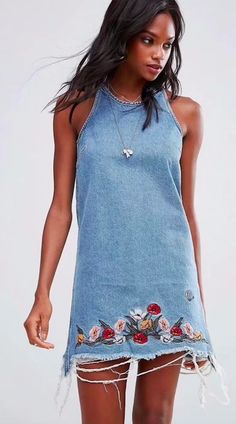 ROSE’S DENIM DREAM DRESS – B ANN'S BOUTIQUE, LLC Vestiti In Jeans, Recyceltes Denim, Embroidered Denim Dress, Jean Dresses, Casual Denim Shorts, Denim Embroidery, Sleeveless Denim Dress, Womens Denim Dress, Blue Summer Dresses