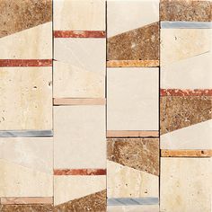 a tile wall with different colors and shapes on it's sides, including brown, beige