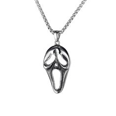 PRICES MAY VARY. Good Design: The design of this Halloween ghost mask necklace is very ahead of its time, the linked pendant is a ghost mask that looks a little scary, but it's a great choice for those who like goth style, Halloween party jewelry. High Quality: This ghost face mask necklace made of Stainless Steel, which are Nickel-free, Lead-free, Cadmium-free and Hypoallergenic, suitable for sensitive skins. Stainless steel can resist scratching that, long time wear will not fade. Size Informa Ghost Face Necklace, Ghost Face Mask, Ghost Mask, Texture Graphic Design, Mask Necklace, Face Necklace, Ghost Face, Goth Style, Ghost Faces