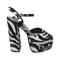 Women’s Zebra Striped Platform Heels. Sizes 8, 8.5, 9, 10, And 11. New With Tags. Great Quality. High Heel Zebra Print Party Heels, Black High Heels With Zebra Print, Chic Zebra Print High Heels, Black And White Round Toe Heels For Party, Spring Zebra Print High Heels, Spring Zebra Print Heels, Black And White Round Toe Heels For Spring, Zebra Shoes Outfit, Strap Up Heels